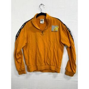 Vintage MTV Music Television Sweatshirt Women M Yellow Long Sleeve Retro 1/4 Zip